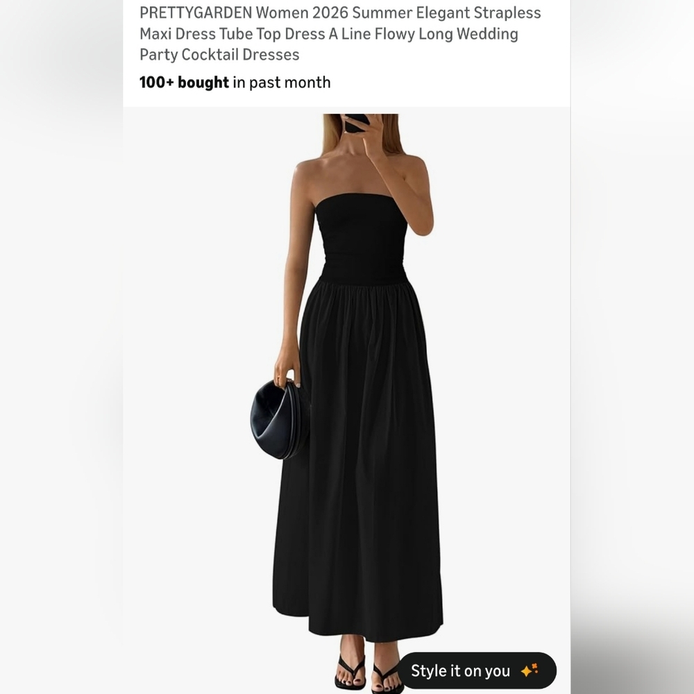 PrettyGarden Strapless Black Maxi Dress - Elegant Tube Top A-Line. New